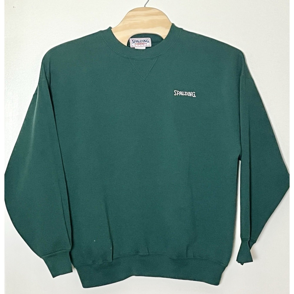 Vintage Spalding Sweatshirt Men's XL Green 80s Embroidered Logo Gym Sportswear